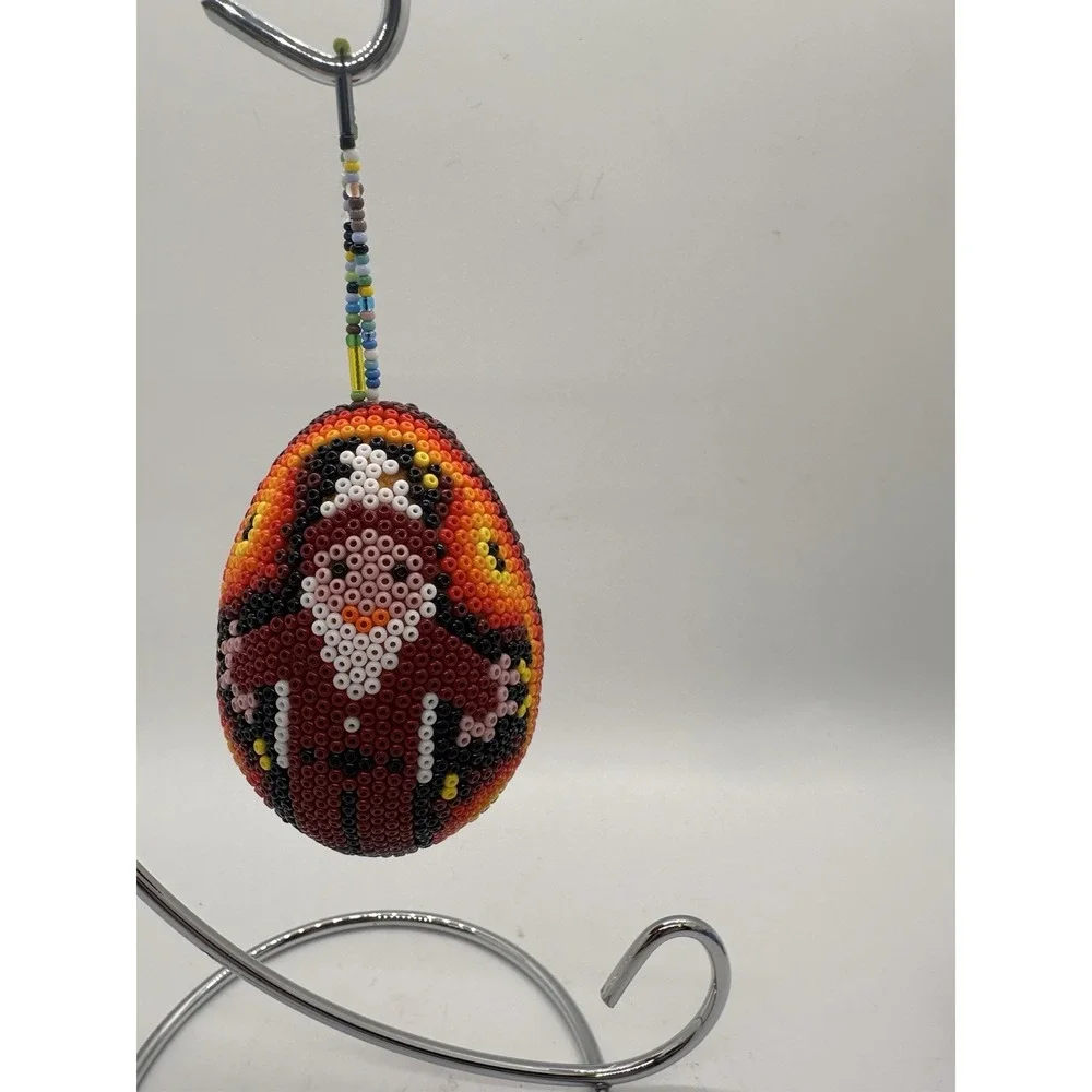 Handmade Beaded Santa Christmas Ornament Egg Shape Artisan‎ Holiday Décor